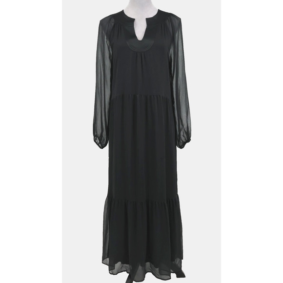 Soft Surrounding Dress Womens Medium Black Sheer Chiffon Layered Lined Maxi - Picture 1 of 13
